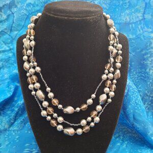 Three-Strand Grey Bead Necklace